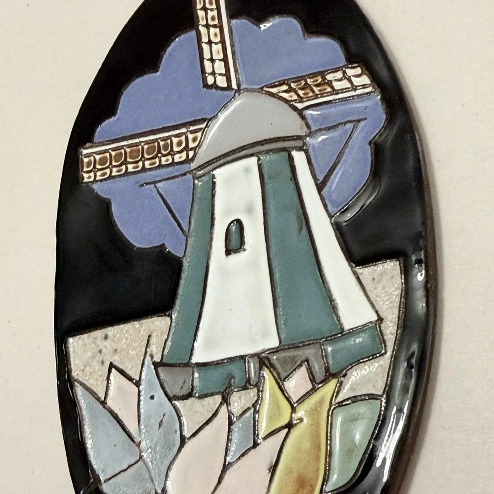 VTG Dutch Cloisonne Ceramic Tile Oval Windmill Henk Potters Pottenbakkerij Rare